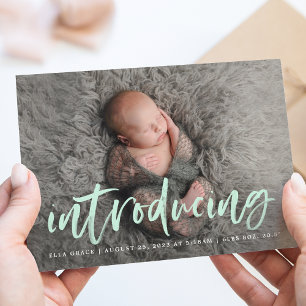 Anuncio Modern Mint Brush Script Introducing Photo Birth