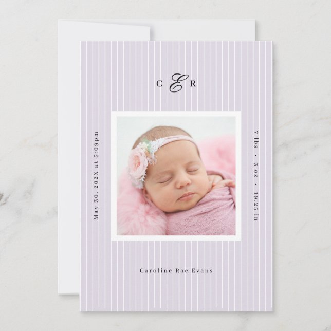 Anuncio Modern Monogram Photo Birth Announcement (Anverso)