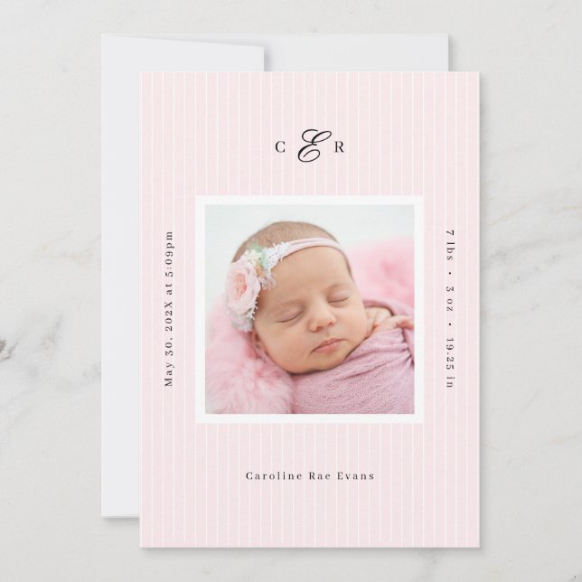 Anuncio Modern Monogram Photo Birth Announcement (Anverso)