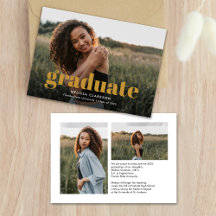 Modern Mustard Script with Three Photos Graduation