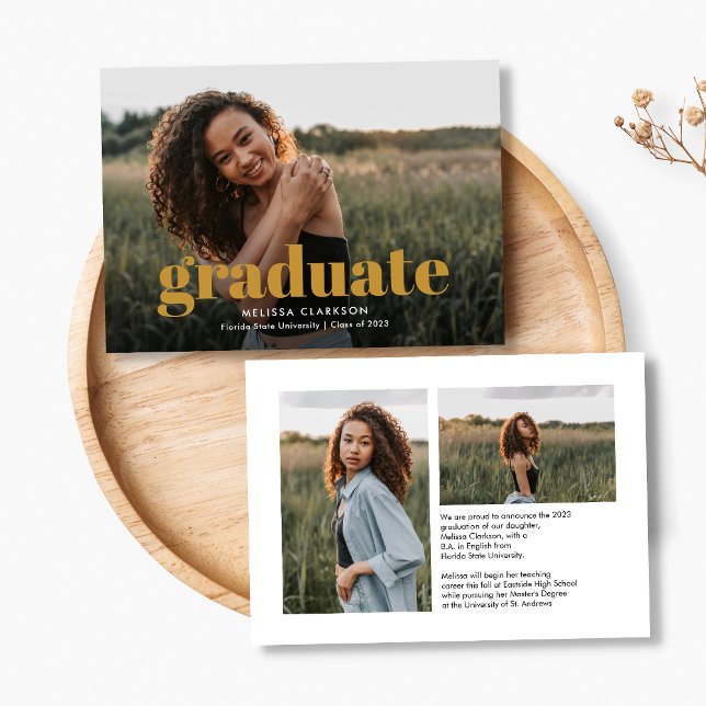 Anuncio Modern Mustard Script with Three Photos Graduation (Subido por el creador)