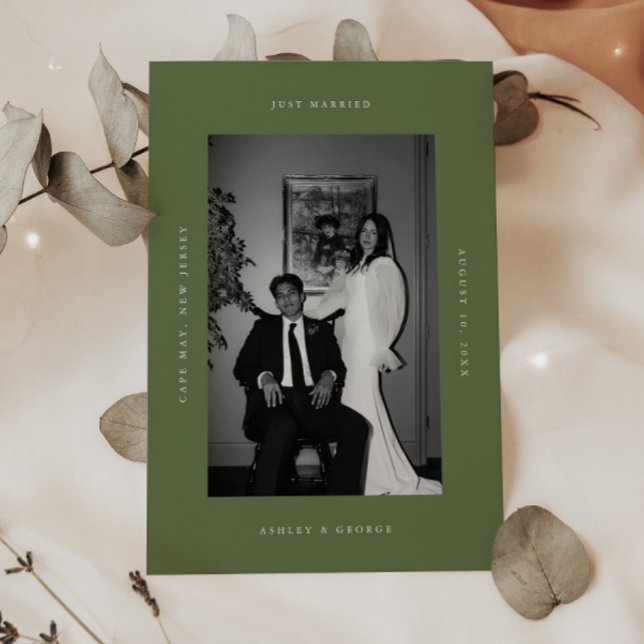 Anuncio Modern Olive Green "Just Married" Photo Elopement (Subido por el creador)
