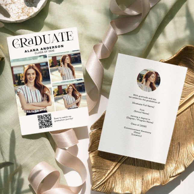 Anuncio Modern Photo Graduation Announcement QR Code Video (Subido por el creador)