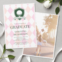 Modern Pink and Green Girly Golf Photo Graduation