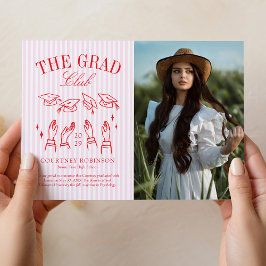 Anuncio Modern Pink and White Stripe Photo Graduation