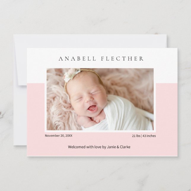 Anuncio Modern Pink Baby Girl Photo Birth  (Anverso)