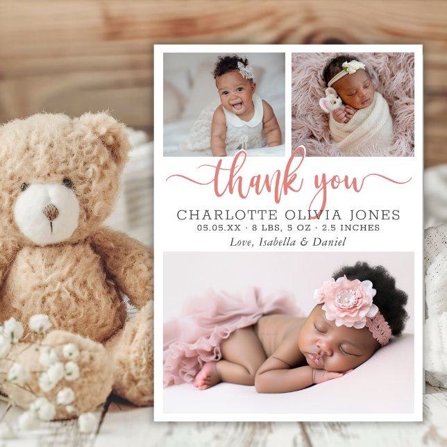 Anuncio Modern Pink Script Baby Girl Birth Photo Collage  (Subido por el creador)