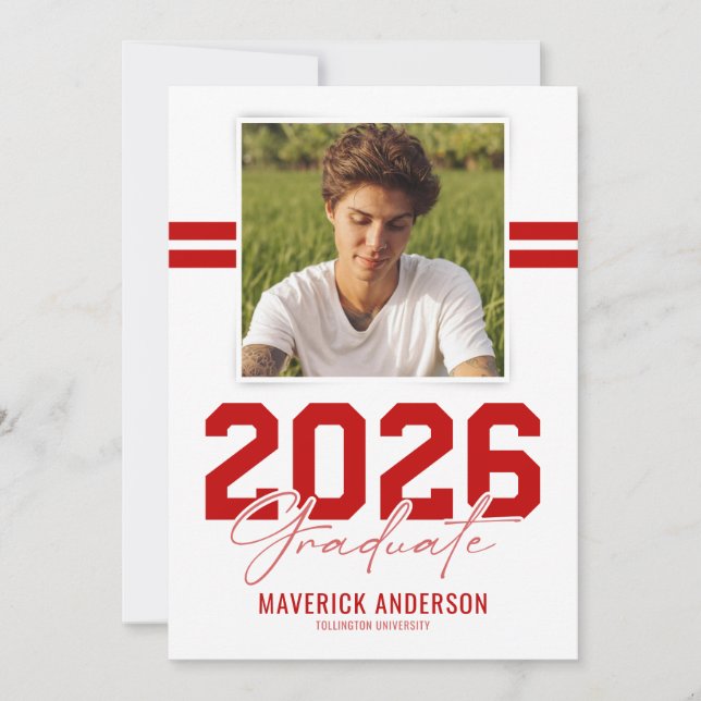 Anuncio Modern Red Masculine Photo Graduation (Anverso)