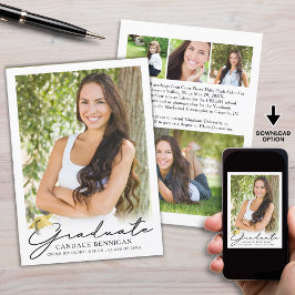 Anuncio Modern Script 5 Photo Graduation Announcement