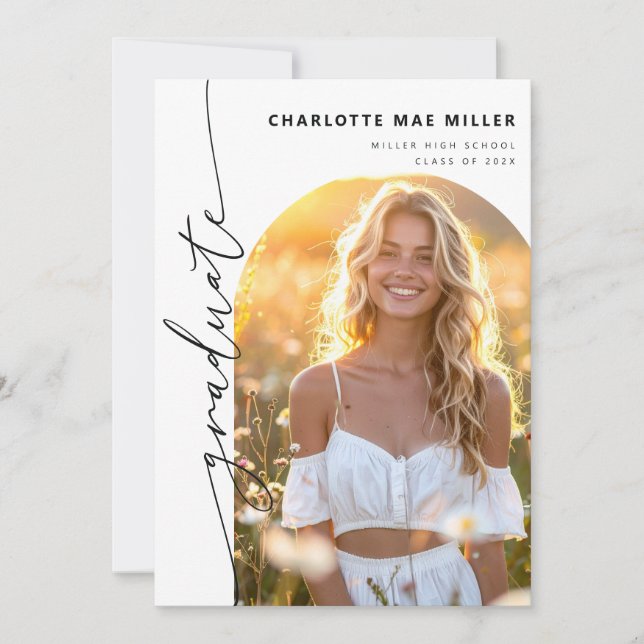 Anuncio Modern Script Photo Arch Graduation Announcement (Anverso)