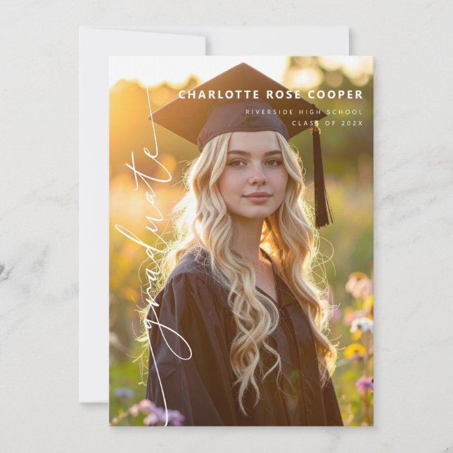 Anuncio Modern Script Photo Graduation Announcement (Anverso)
