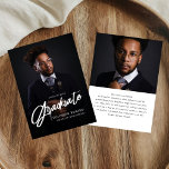 Anuncio Modern Script Photo High School Graduation<br><div class="desc">Celebrate your achievement with this Modern Script Photo High School Graduation Foil Invitation. Featuring elegant script,  luxurious foil accents,  and space for a cherished photo,  this sleek and stylish design adds a personal touch to your special milestone. Perfect for inviting family and friends to join in the celebration.</div>