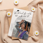 Anuncio Modern She Believed White Graduate Curved Photo<br><div class="desc">Modern and whimsical graduation announcement photo card featuring a curved photo on the front and 1 on the back. The text says "She believed she could,  so she did" with hand drawn stars and a graduation cap. Add the graduate's name,  information,  and message to personalize this card. White background.</div>