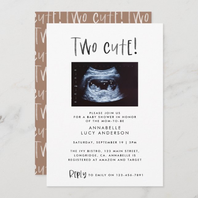 Anuncio Modern simple twin photo tan brown two cute birth (Anverso / Reverso)