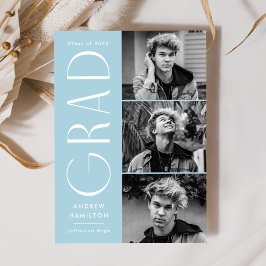 Anuncio Modern Simplicity Sky Blue 3 Photo Graduation