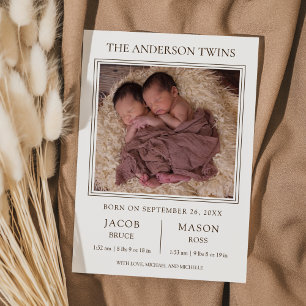 Anuncio Modern Sweet Twins Photo Birth Announcement