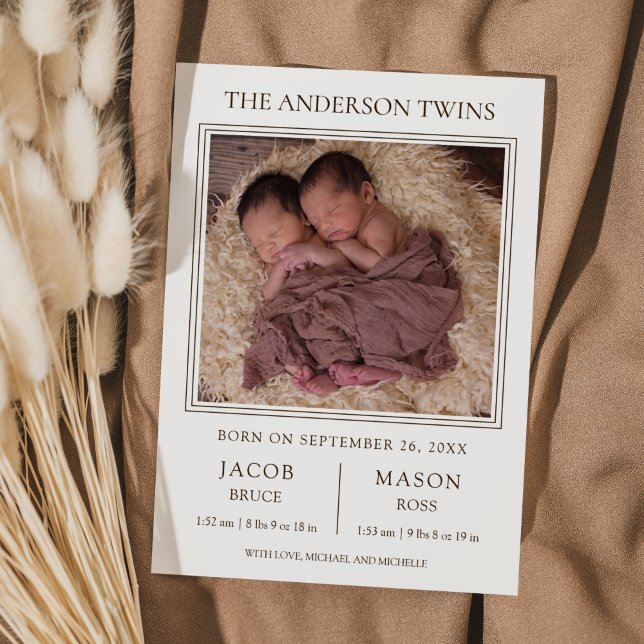 Anuncio Modern Sweet Twins Photo Birth Announcement (Subido por el creador)