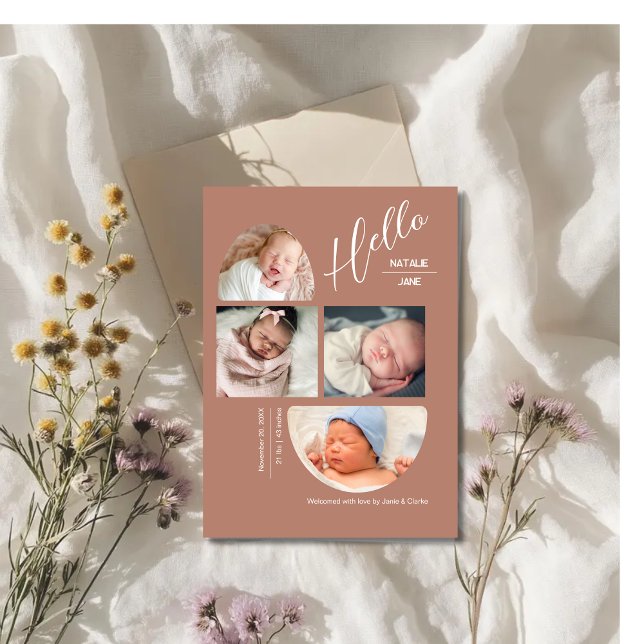 Anuncio Modern Terracotta 4 Baby Photo Collage Birth  (Subido por el creador)