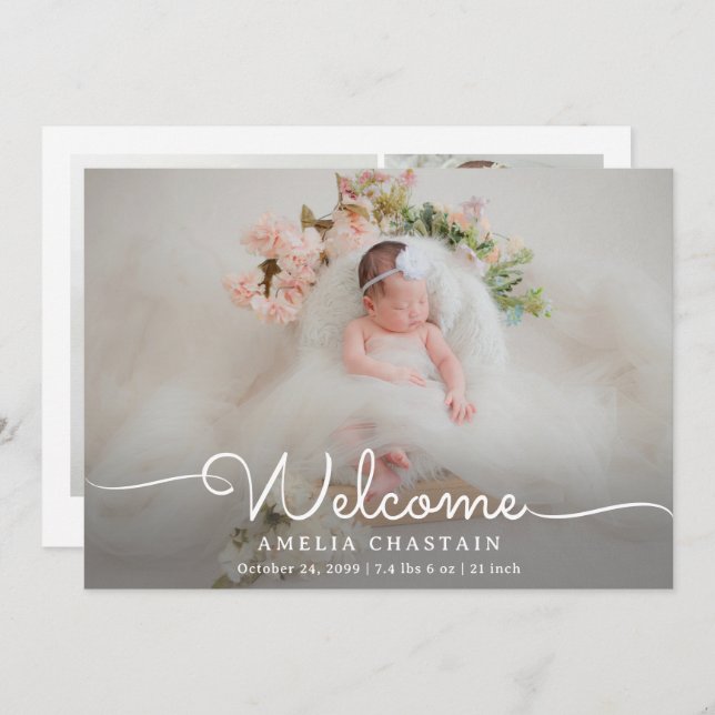 Anuncio Modern Welcome Calligraphy 4 Photo Baby Birth (Anverso / Reverso)