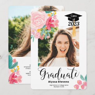 Anuncio Moderna acuarela floral 2 fotos graduación