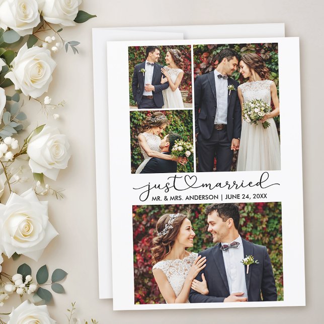 Anuncio Moderna caligrafía guión del corazón 4 fotos Boda (Customize to add text to back of card.)