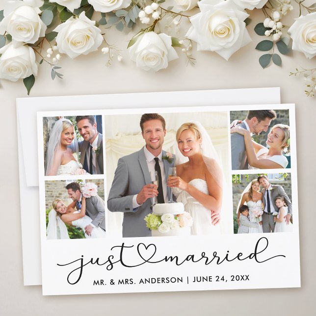Anuncio Moderna caligrafía guión del corazón 5 fotos Boda (Customize to add text to back of card.)