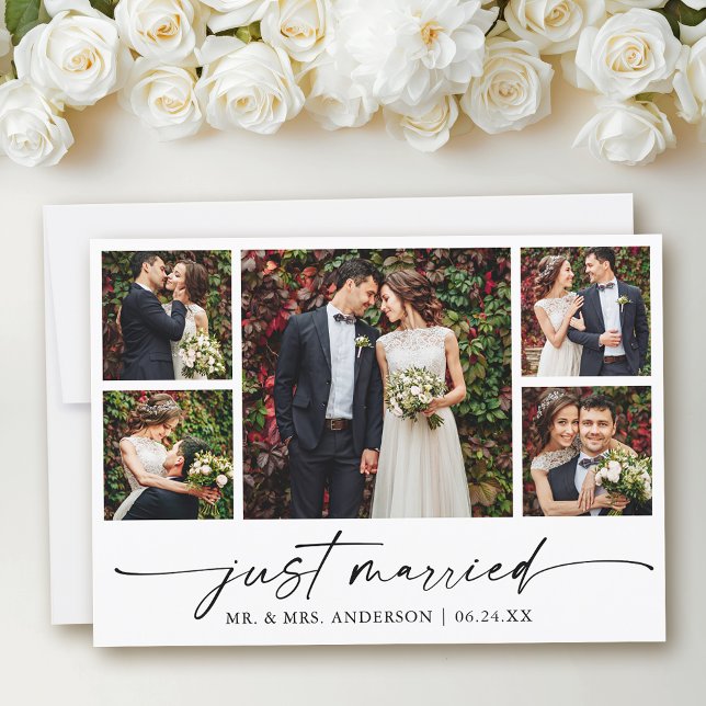 Anuncio Moderna caligrafía Tinta Pen 5 Fotos Boda (Customize to add text to back of card.)