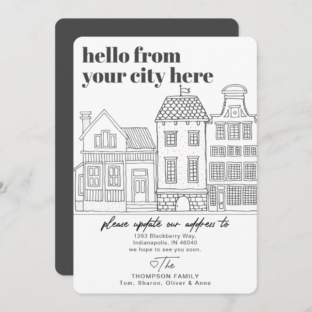 Anuncio Moderna ciudad de destino en movimiento (Anverso / Reverso)