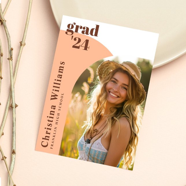 Anuncio Moderna Clase Elegante De Graduación De Foto Arch  (Modern Peach Elegant Arch Photo Graduation Announcement)
