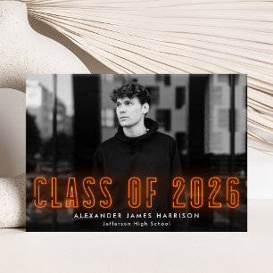 Anuncio Moderna clase Naranja Neon de 2025 Graduación foto