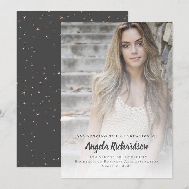 Anuncio Moderna graduación Elegante Script Typography Foto (Anverso / Reverso)