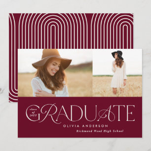 Anuncio Moderna graduación geométrica burgundy 2 arco de f