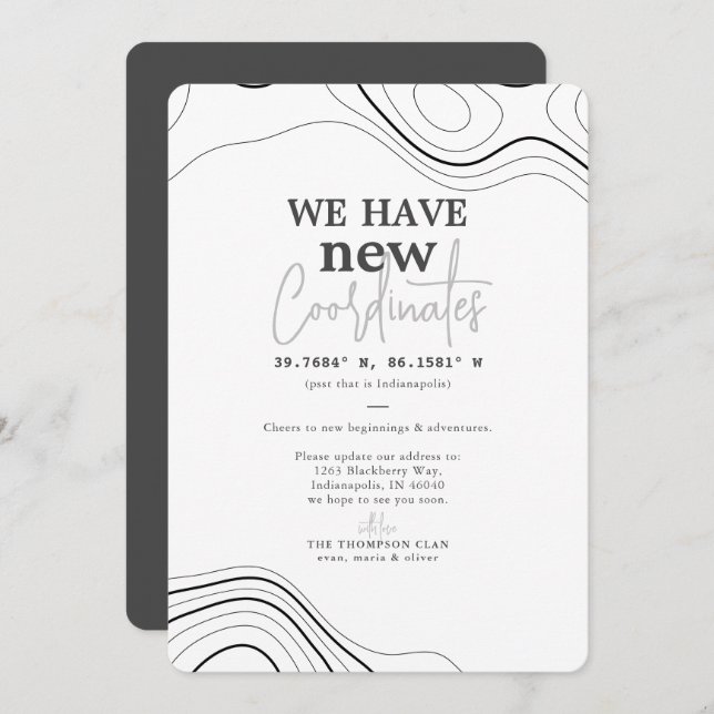 Anuncio Moderna Nueva Coordenadas Gris Moviéndose (Anverso / Reverso)