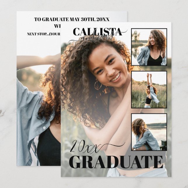 Anuncio Moderna y elegante graduación de cuatro fotos en b (Anverso / Reverso)