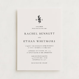 Anuncio modernI vory Botanical Monogram Wedding Invitation
