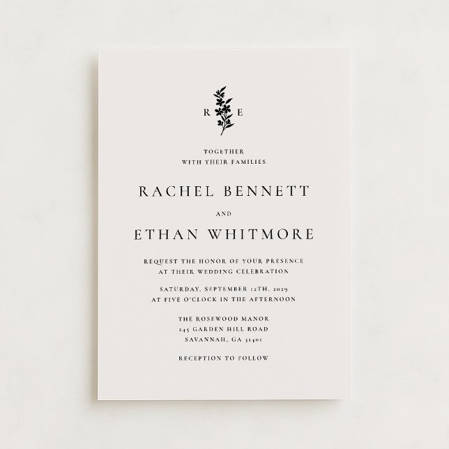 Anuncio modernI vory Botanical Monogram Wedding Invitation (Subido por el creador)