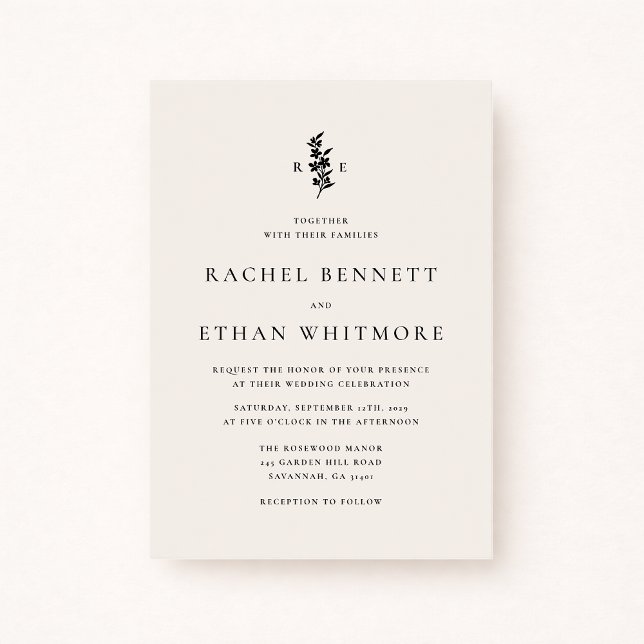 Anuncio modernI vory Botanical Monogram Wedding Invitation (Subido por el creador)