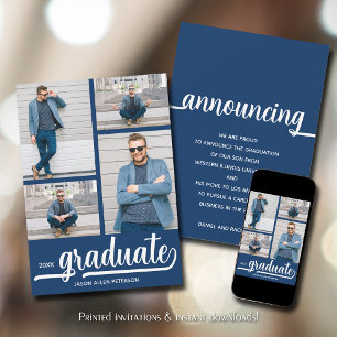 Anuncio Moderno 4 Graduación de foto azul