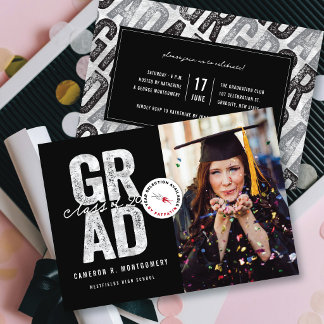 Anuncio Moderno Audaz Plateado GRAD Elegante Foto Graduaci