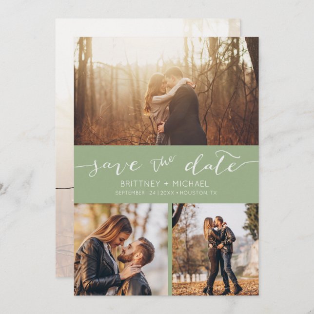 Anuncio Moderno Collage de fotos manuscrito Sage Green (Anverso / Reverso)