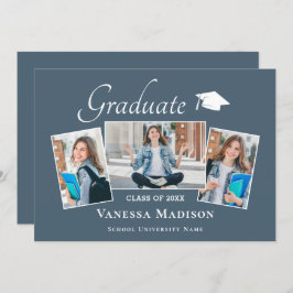 Anuncio Moderno | Elegante Dusty Blue 3 Graduación de foto