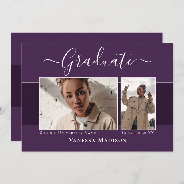 Anuncio Moderno | Elegante Graduación de Fotografías Púrpu (Anverso / Reverso)