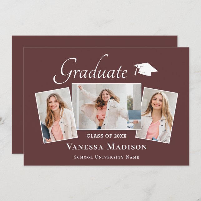 Anuncio Moderno | Elegante Rosa Polvoriento 3 Graduación d (Anverso / Reverso)