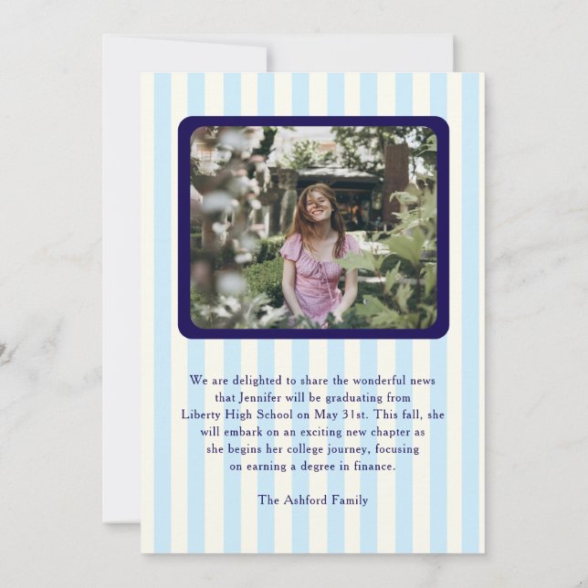 Anuncio Moderno estampado Navy Blue 2 Photo Graduation (Reverso)