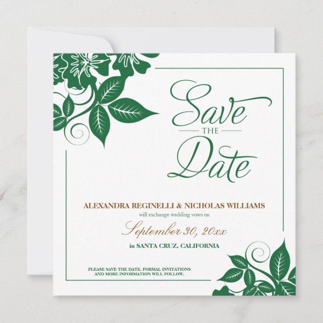 Anuncio moderno floral de aviso de fecha de boda ( (Anverso)