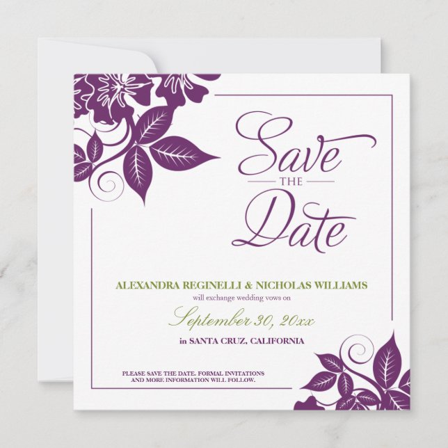 Anuncio moderno floral de aviso de fecha de boda ( (Anverso)