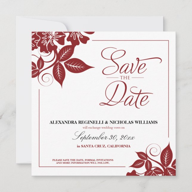 Anuncio moderno floral de aviso de fecha de boda ( (Anverso)