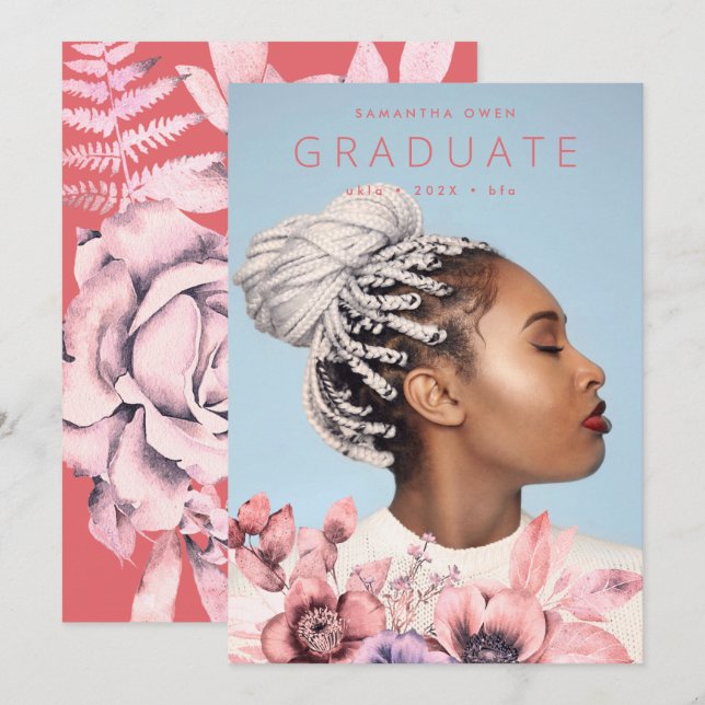 Anuncio Moderno | Floral de coral marino | Graduación de a (Anverso / Reverso)