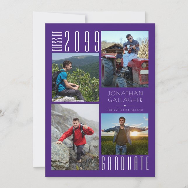 Anuncio Moderno Graduación Cuatro Collages de fotos Púrpur (Anverso)