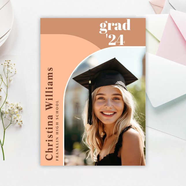 Anuncio Moderno Graduación de Foto del Arco de Terracota P (Modern Peach Terracotta Arch Photo Graduation Announcement)